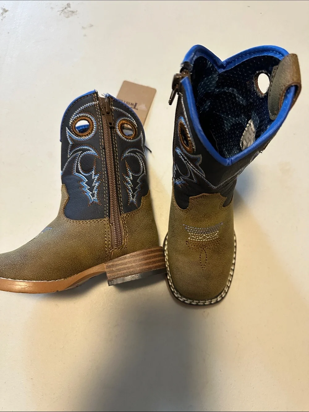 Twister Kids Two-Tone Cowboy Boots - Olive and Black with Blue Trim
